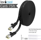 Lovicool Cat 6 Ethernet Patch Cable 100 ft Black, 4-Pair UTP Flat Networking Patch LAN Cable Ethernet Cords Network Wire Speed up to 250MHz with RJ45 Connectors 30m