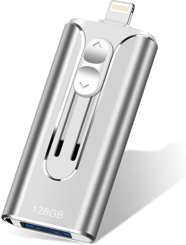 iOS Flash Drive for iPhone Photo Stick 128GB UPSTONE Memory Stick USB 3.0flash Drive Lightning Memory Stick for iPhone iPad Android and Computers (silvery-128GB)