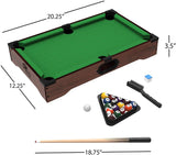 Mini Tabletop Pool Set- Billiards Game Includes Game Balls, Sticks, Chalk, Brush and Triangle-Portable and Fun for the Whole Family by Hey! Play!