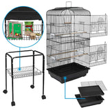 SUPER DEAL 59.3''/53'' Rolling Bird Cage Large Wrought Iron Cage for Cockatiel Sun Conure Parakeet Finch Budgie Lovebird Canary Medium Pet House with Rolling Stand & Storage Shelf