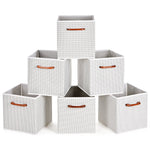 MaidMAX Cloth Storage Bins Cubes Baskets Containers with Wooden Handle for Home Closet Bedroom Drawers Organizers, Foldable, Gray Chevron, Set of 6