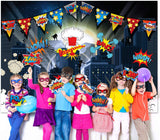 TMCCE Superhero Birthday Party Supplies Superhero Cityscape Photography Backdrop,24 Superhero Masks 6 Superhero Photo Booth Props For Superhero Birthday Party Decorations Favor For Kids