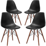 Poly and Bark Vortex Side Chair Walnut Legs, Black, Set of 4