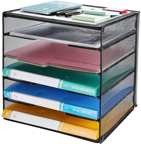 Veesun Paper Letter Tray Organizer, Mesh Desk File Organizer with 5 Tier Shelf Sorter, Black