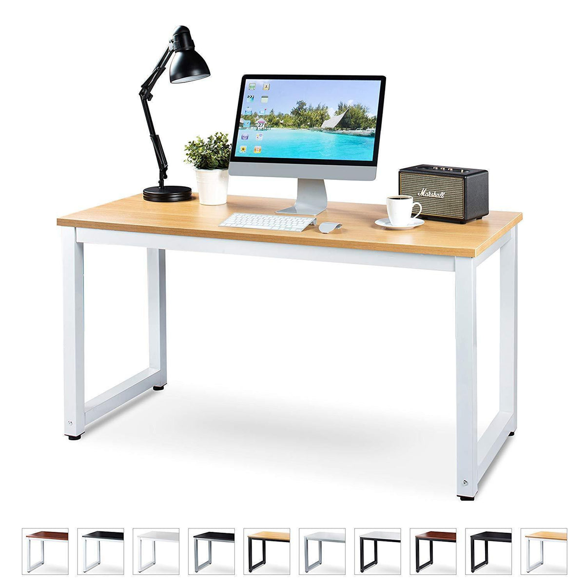 Luxxetta Office Computer Desk – 55” x 23” Beige Laminated Wooden Parti ...