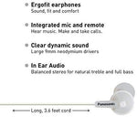 Panasonic ErgoFit In-Ear Earbud Headphones RP-HJE120-KA (Matte Black) Dynamic Crystal-Clear Sound, Ergonomic Comfort-Fit