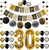 KATCHON 031 Party Decorations Kit-Happy Birthday Banner, 30th Balloons,Gold and Black, Number 30