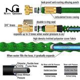 Nifty Grower 100ft Garden Hose - All New Expandable Water Hose with Double Latex Core 3/4" Solid Brass Fittings Extra Strength Fabric - Flexible Expanding Hose with Storage Bag for Easy Carry