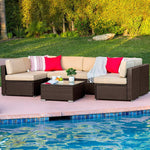 Best Choice Products 7-Piece Modular Outdoor Patio Rattan Wicker Sectional Conversation Sofa Set w/ 6 Chairs, Coffee Table, Weather-Resistant Cover, Seat Clips, Minimal Assembly Required - Brown