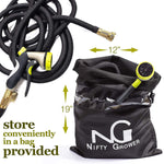 Nifty Grower 100ft Garden Hose - All New Expandable Water Hose with Double Latex Core, 3/4" Solid Brass Fittings, Extra Strength Fabric - Flexible Expanding Hose with Metal 8 Function Spray Nozzle