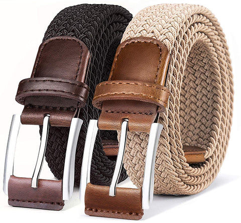 Belt for Men,Woven Stretch Braided Belt 2 Unit Gift-boxed Golf Casual Belts,Width 1 3/8"